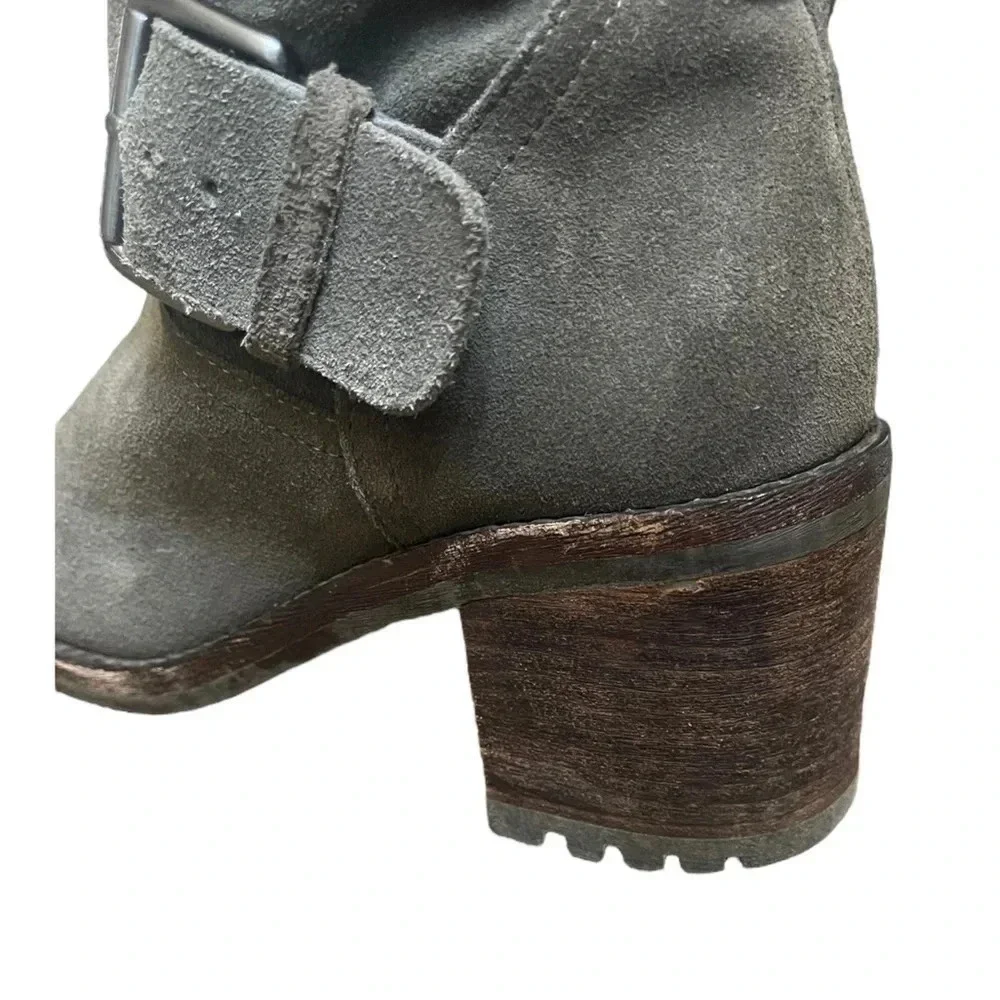 Sam Edelman Troy Gray Suede Buckle Moto  Boots Women’s size 7.5 - Picture 4 of 16